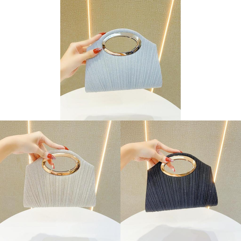 Polyester Evening Clutch Bag With Sequins And Pleats For Formal Events