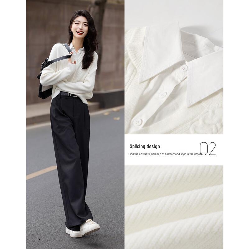 DEMANA Sophisticated Spliced Lapel Cable Knit Sweater Top for Women