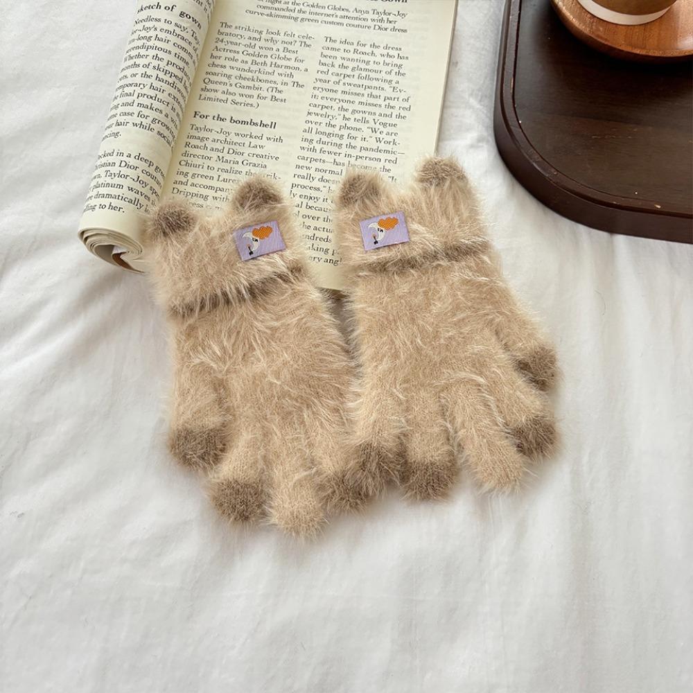 

A Pair Mink-Like Toddler Kids Gloves 3-8Years Long-Hair Material Cold Protection Mittens Thick Warm Children s Gloves хакі