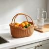 Handwoven Imitation Rattan Picnic Vegetable Shopping Harvest Basket Handle Rustic Style Portable Basket for Home Garden Decor