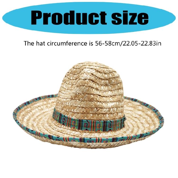 Natural Woven Straw Sombrero Hat Festival Design  Breathable Mexico Sun Hat For Beach Party Family Gathering Activity