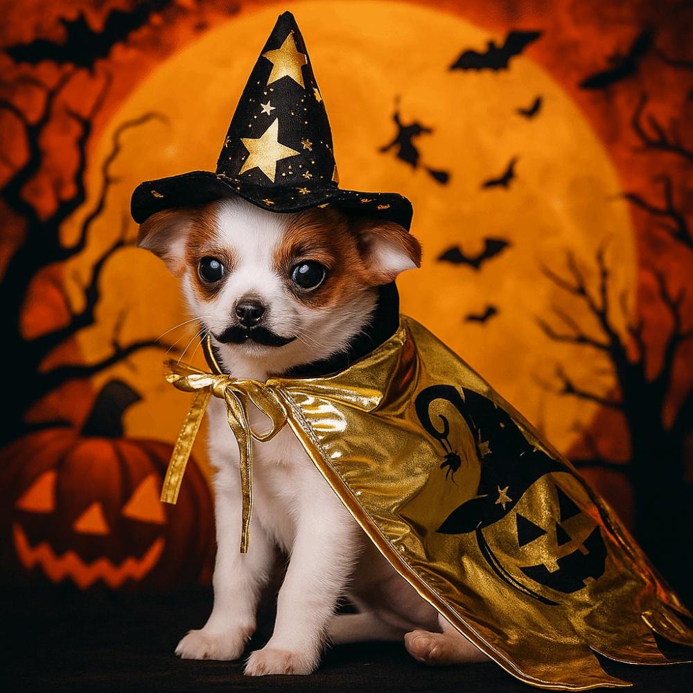 With Witch Hat Halloween Pet Costume Star Kitten Dress Cool Cat Cosplay Cloak  Festival