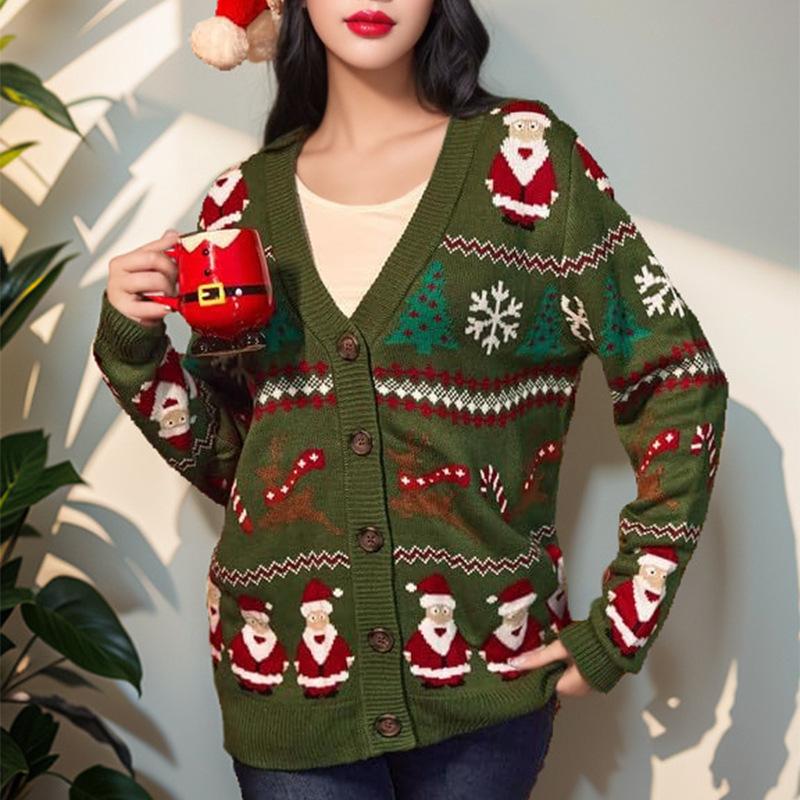 Fashionable Lazy Style Loose Long Sleeve Sweater Knitted Cardigan Women's Vintage Forest Style V-Neck Sweater