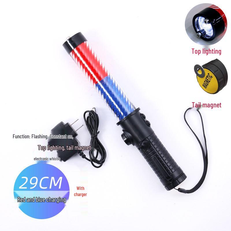 Rechargeable LED Traffic Baton with Emergency Whistle and Flashing Strobe