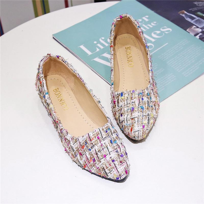 2024 new shallow mouth single shoes female flat bottom fairy pointed low heel net red one word slip bean tide shoes