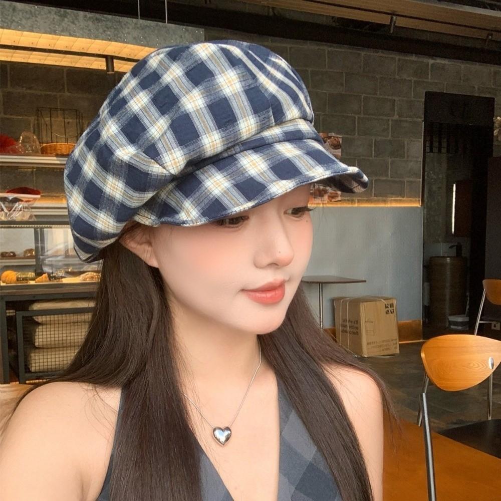 Thin Brim Plaid Beret Hat Irregular Octagonal Newsboy Peaked Hat Fashion Painter Artist Cap Travel