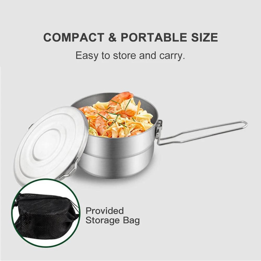 1.5L Stainless Steel Lunch Case with Storage Bag Camping Pot for Outdoor Camping Backpacking Hikiing Fishing
