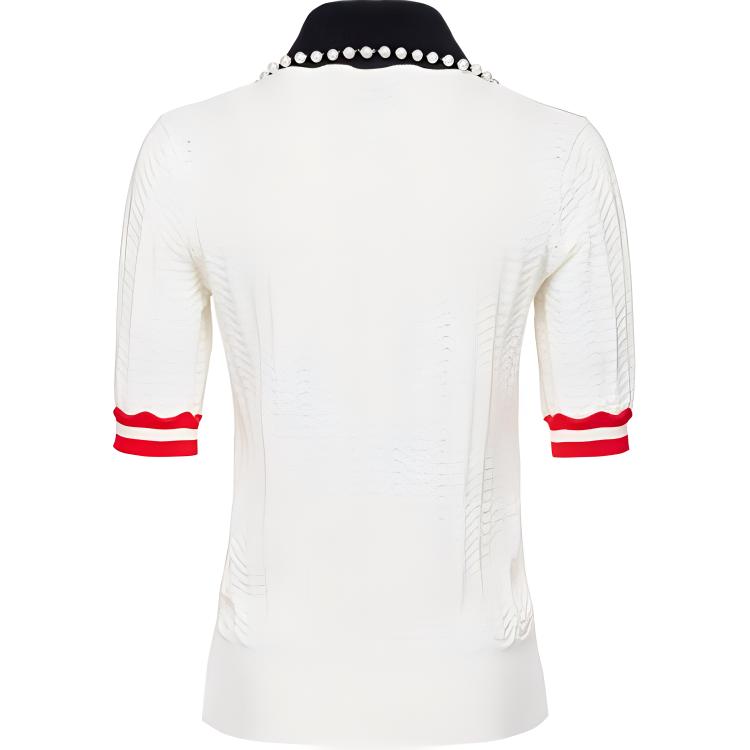 PINKO Cherry Embroidered Knitted Short Sleeve Polo Shirt Women tops White 100903-A0KU-Z6R