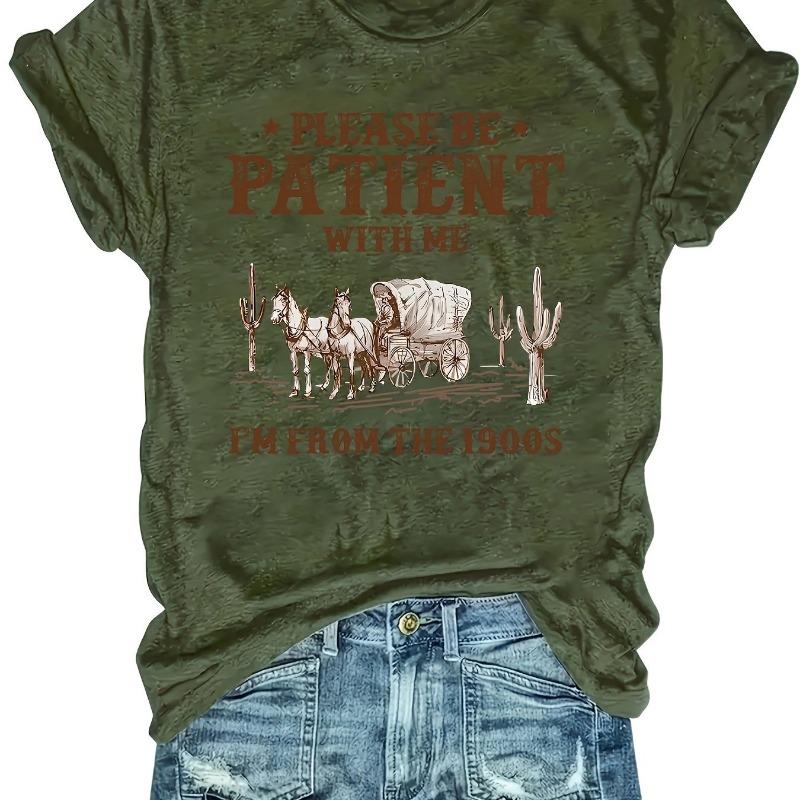 Retro letter pattern graphic print round neck fashionable T-shirt S