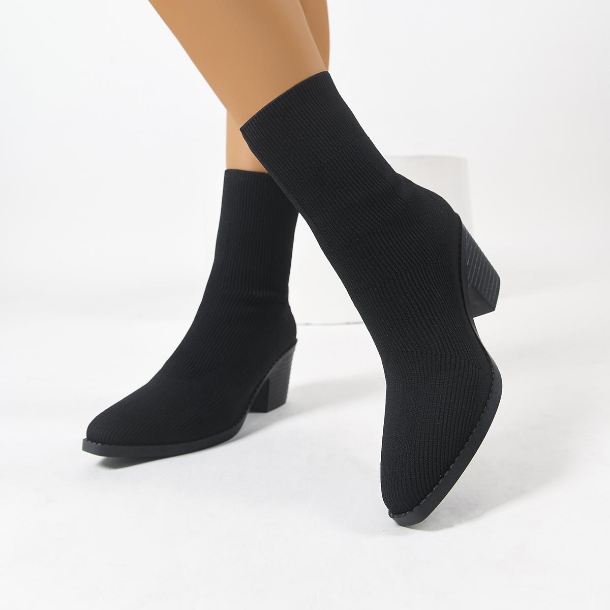 

Elegant Solid Color Round Toe Sexy Party High Heels In Winter Fashionable New Style Comfortable Mesh Women S Short Boots 35