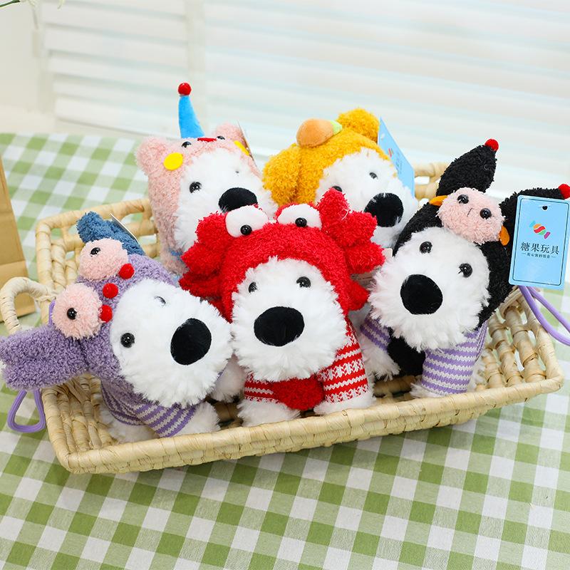 Popular West Highland Puppy Pendant Plush Doll Cute Dressed Dog Keychain Charm Scribbled Dog Doll