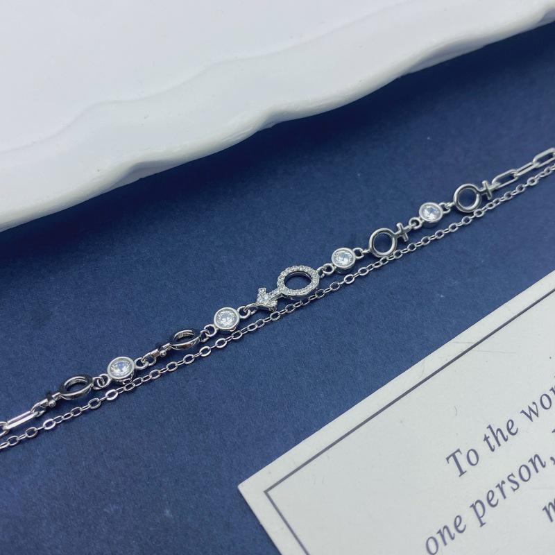 S925 Sterling Silver Cross & Circle Double Layer Bracelet – Elegant, Versatile, Light Luxury Fashion.