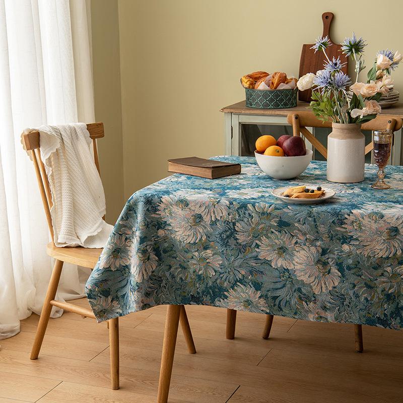 1pc, Tablecloth, Blue Oil Painting Style Table Decor, Rectangle Simple Style Table Cover, for Picnic or Holiday Party, Room Decor