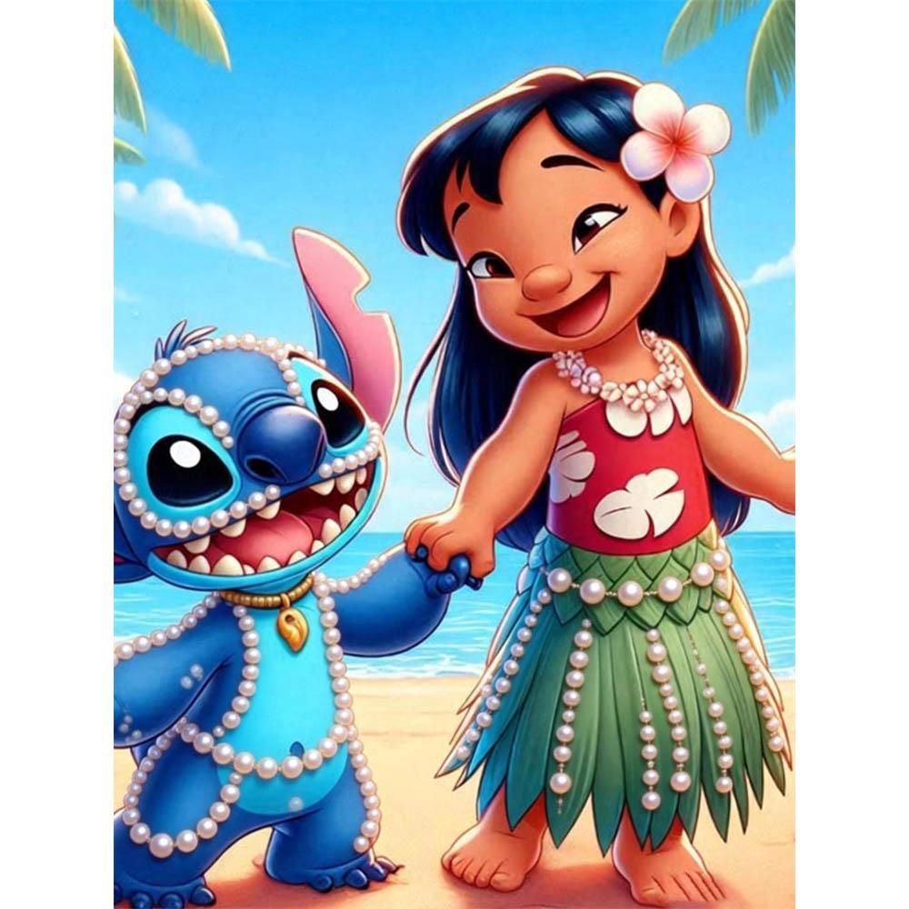 

Disney Pearl Painting Stitch and Lilo Pearl Hula Beach Creative Art 5D Exquisite Landscape Sparkling Craft Home Wall Decoration DIY Handmade Gift 35x45cm