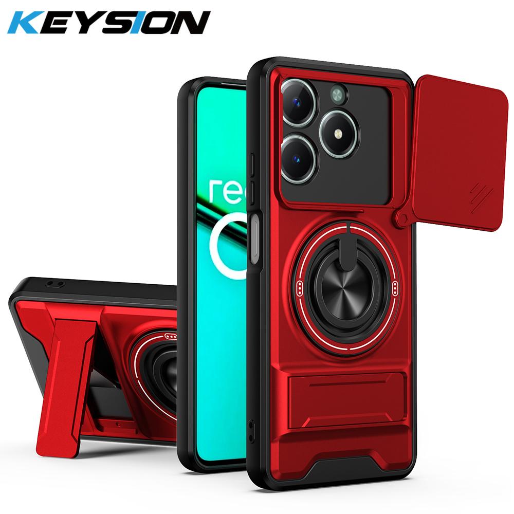 KEYSION Magnetic Phone Case for OPPO Realme C61 C63 Slide Camera Protection Upright Kickstand 360 Ring Shockproof Back Cover