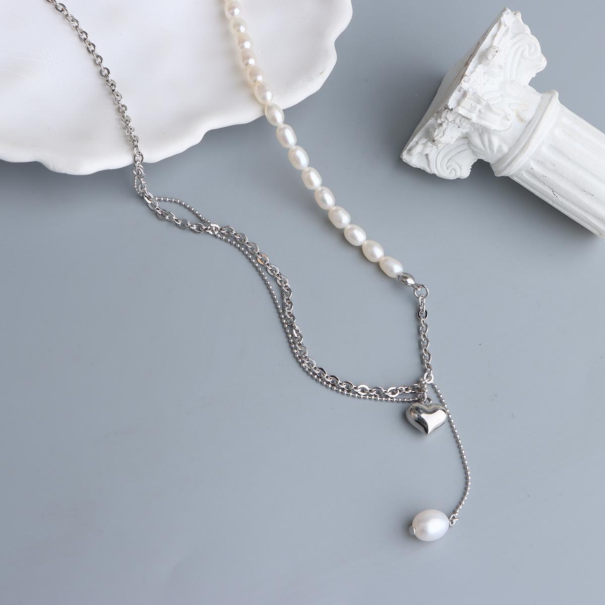 Freshwater pearl necklace niche design pure chain pearl splicing collarbone chain high-end love necklace