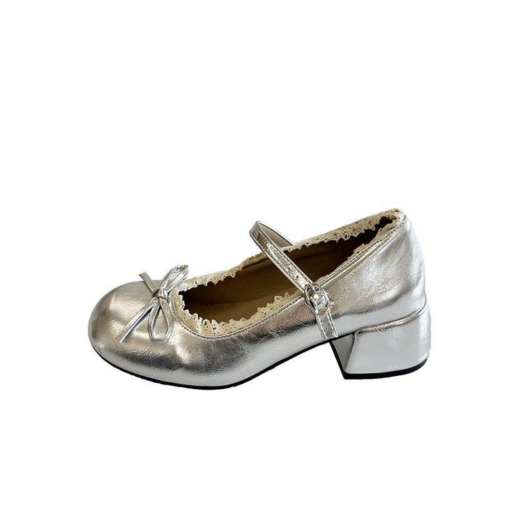 Fashion Butterfly-knot Women Mary Jane Shoes Elegant Patent Leather Wedding Party Thick Heel Ladies Footwear