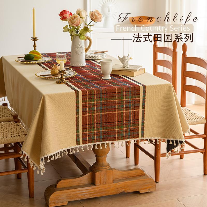 Cotton And Linen Texture Tablecloth Embroidery High-End Light Luxury Fabric Retro Dining Table Pastoral Cover