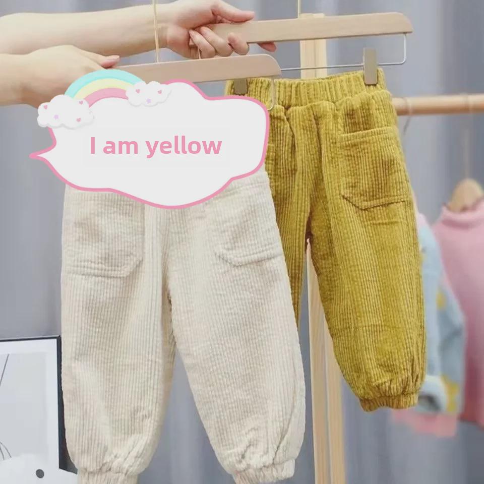 

Осенне-зимние вельветовые брюки для девочек с бархатной подкладкой – утолщенная повседневная и модная спортивная одежда для мальчиков 130 жёлтый