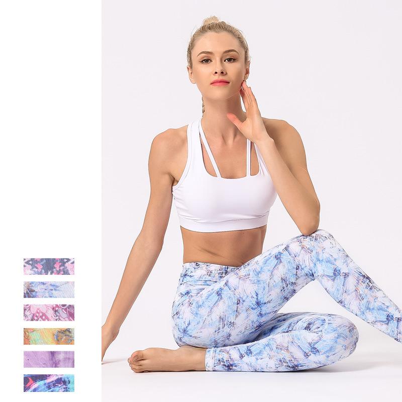 Kadın Baskılı Yoga Pantolonları Yüksek Bel Kalça Alt Pantolon Koşu Spor Fitness Dokuz Nokta Pantolon Ter Emici Nefes Alabilir Dar Pantolon