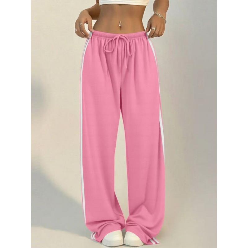 High-waisted Loose Sports Trousers with Side Stripes, Versatile Slimming Straight Drape Casual Wide-leg Pants for Women