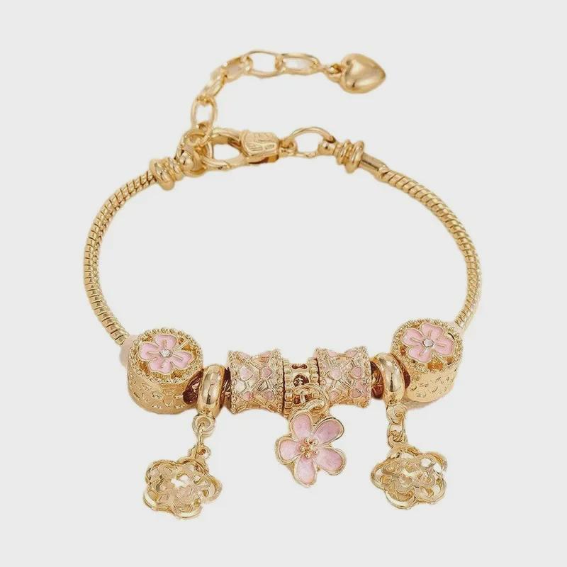 Bracelet Dora Panjia DIY en perles avec pendentif fleur en strass sur chaîne en cuivre