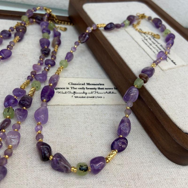 Summer New Dopamine Amethyst Prehnite Necklace Vintage Light Luxury Niche Choker for Women