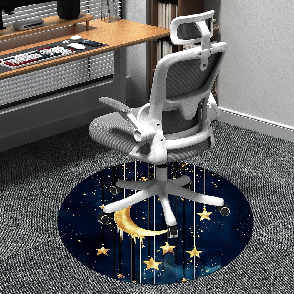 1PC Moon Stars Office Round Area Rug, Mat Suitable For Office, Under Office Chairs Bedroom Living Room Home Decor, Room Deco