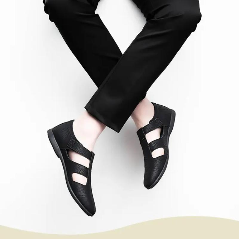 Men's Genuine Leather Hollow Out Sandals Breathable Summer Casual Footwear