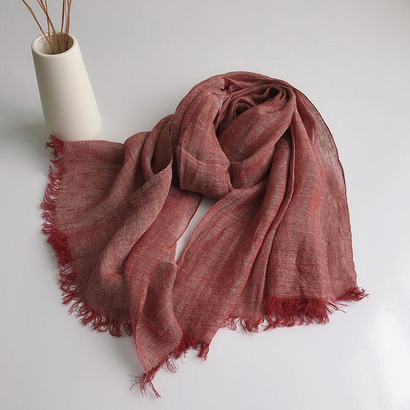 Japanese Pure Linen Thin Solid Color Scarf Spring And Autumn New Versatile Men And Women's Shawl Sunshade Scarves