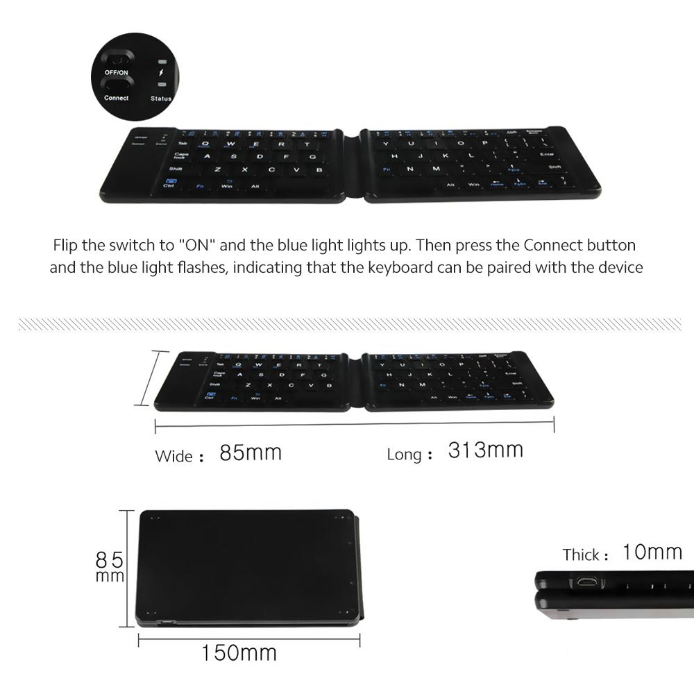 Convenient Folding Keyboard Compatibility Intelligent Matching Simple & Compact -lasting Battery Life Easy to Carry Black
