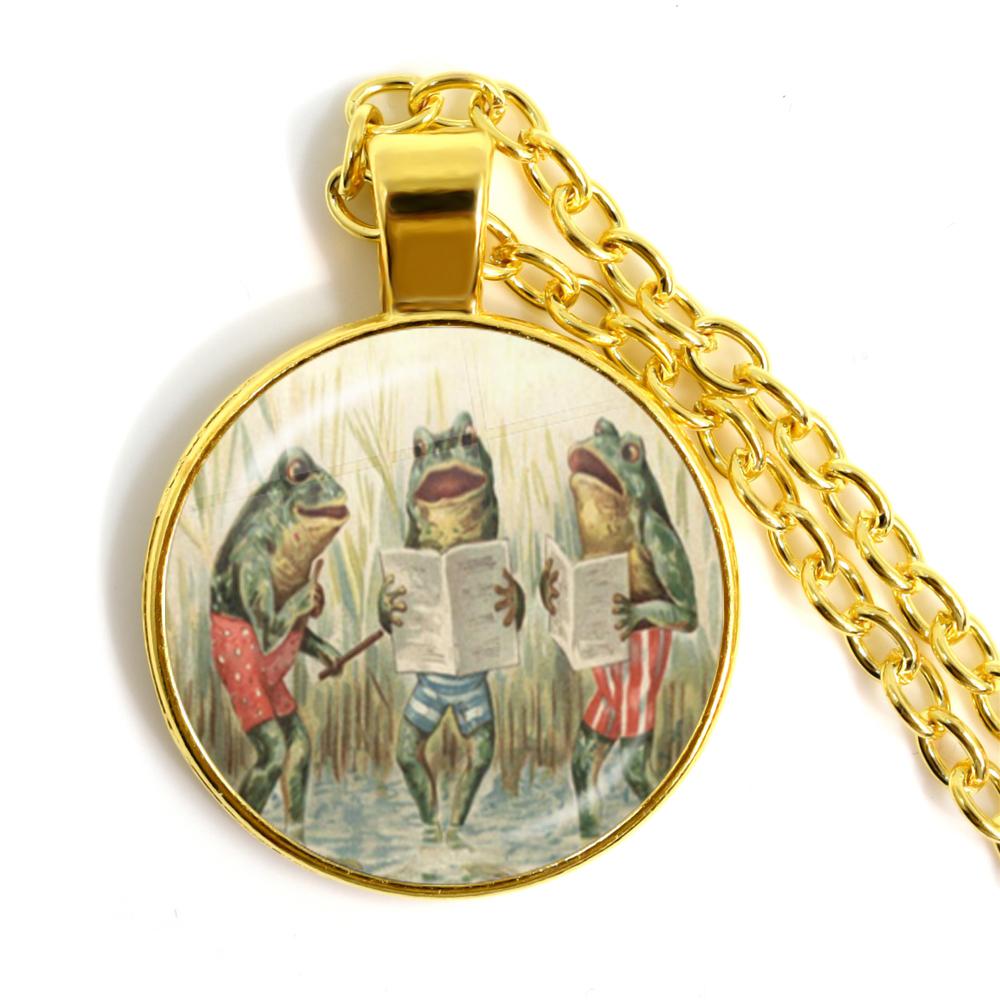 Handmade Vintage Frog Fairy Pendant Necklace Glass Cabochon Fashion Women Charm Jewelry Necklaces and Chains Female