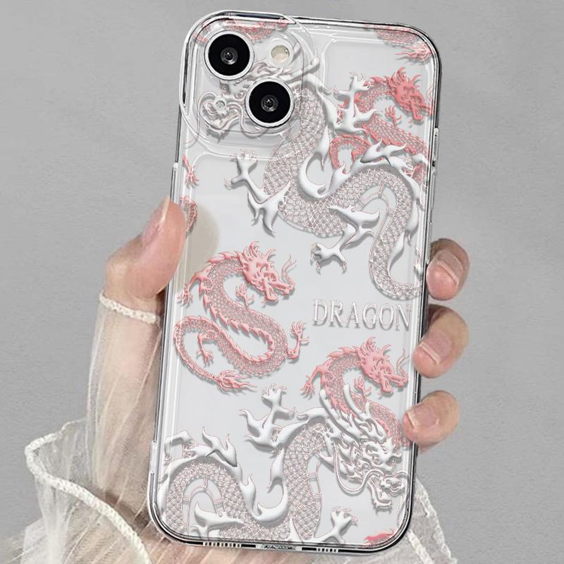 "Διαφανής Ροζ Θήκη Τοτέμ Δράκου για iPhone 11/12/13/14/15 Pro Max & XS/X"