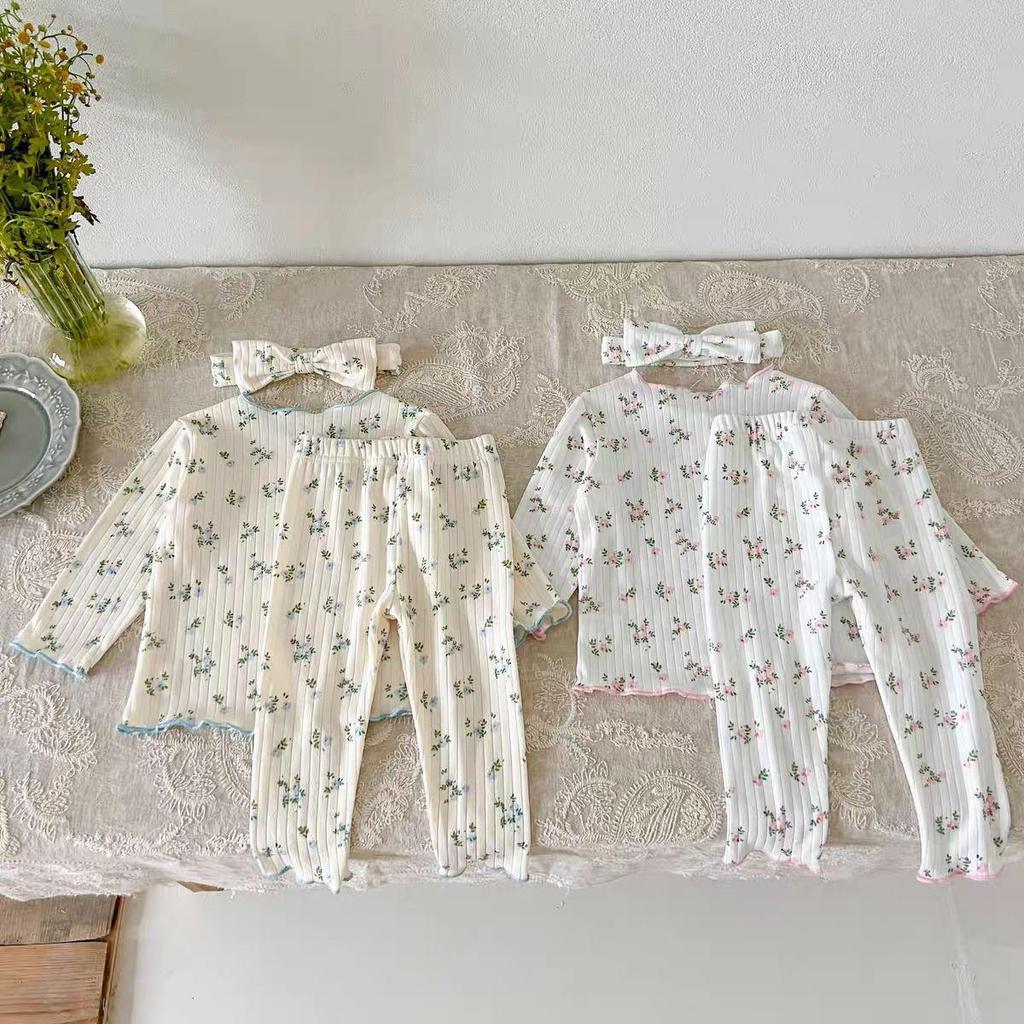 Autumn Baby Girls' Floral Pajama Set: Stylish Long-Sleeve Top & Pants, Casual Two-Piece Homewear