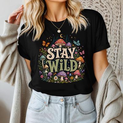 Stay Wild Mushroom Forest Tee | Cottagecore Boho Butterfly Wildflower