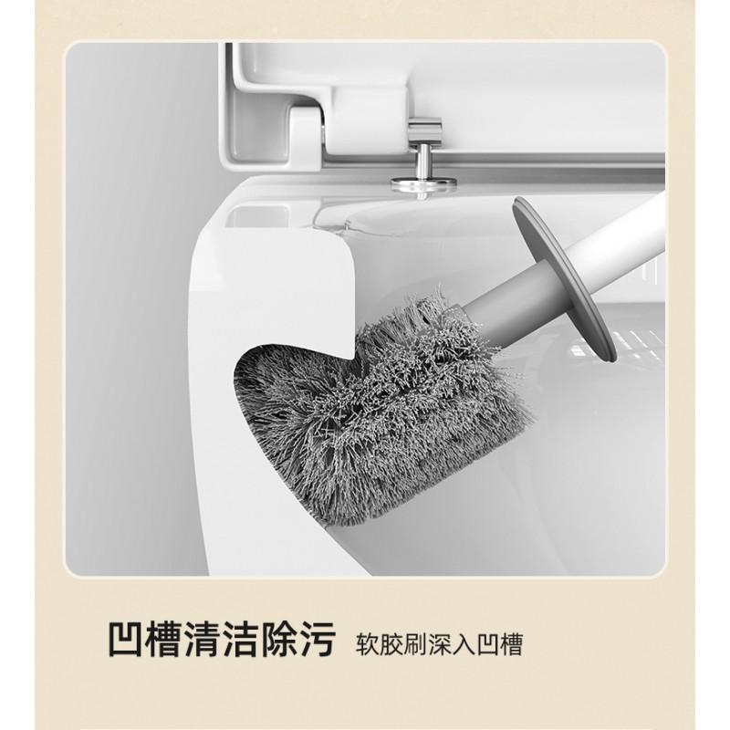Long Handle Toilet Brush With Soft Bristles Deep Cleaning Wall-Mount Or Floor Stand Gray Bathroom Tool Set
