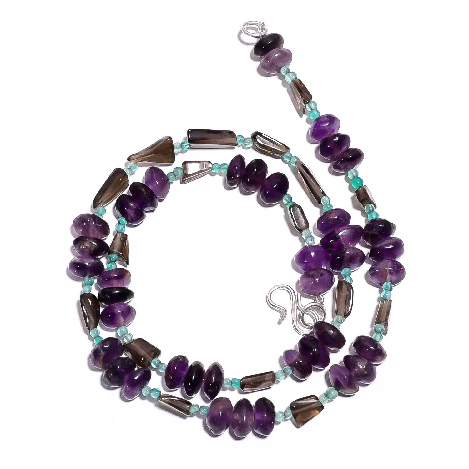 

Natural Amethyst Smoky Quartz Gemstone Smooth Beads Necklace 17 UB-4560 UB-4560