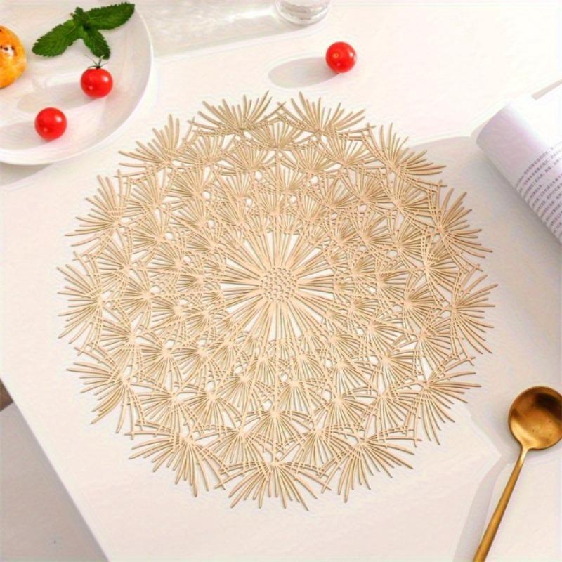 1Pc Plastic Placemat Solid Color Round Mat Lace Round Dandelion Pattern Hollow Anti-scalding Placemat WesternFood Decoration Pad