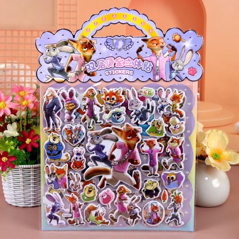 Hot Zootopia 3D Puffy Double Layer Gold Foil Stickers Kids Cartoon Stickers Birthday Party Favors Classroom Reward For Children