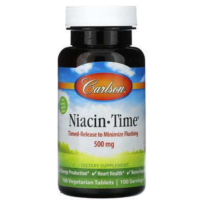 Carlson, Niacin-Time, 500 Mg, 100 Vegetable Tablets