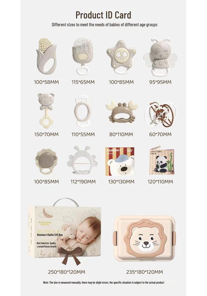 Newborn Gift Set: Hand Rattle, Teether, Pacifying Toy & Collapsible Baby Toy (0-1 Year)