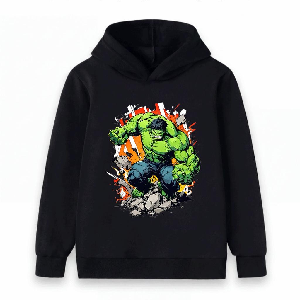 Kids Unisex Pullover Hoodie, Cool Super Hero Green Hulking Print Casual Sweatshirt for Boys Girls, Comfortable Warm Outerwear for Daily Wear