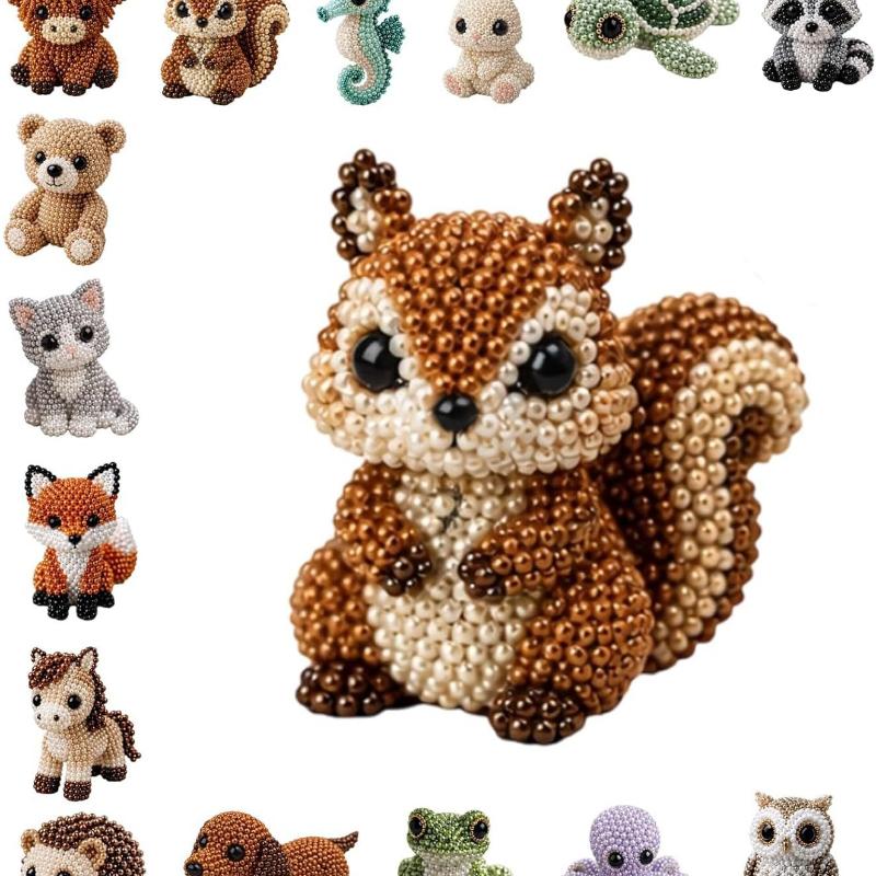 Cute Diy Handmade Colorful Beaded Animal Figurines Material Kit Perfect For Home Desktop Decor Ideal Gifts For Craft Lovers