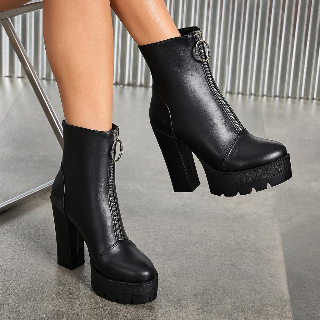 Women's High-heeled Short Boots Autumn and Winter New European and American Style Waterproof Table Thick-heeled Large-size Roman Short Boots