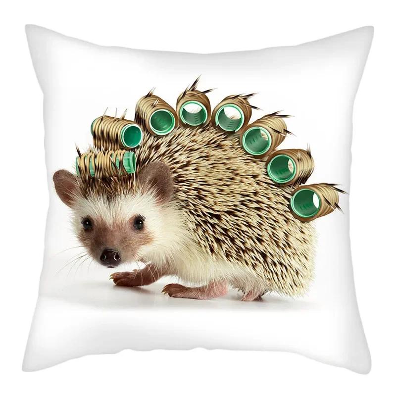 Kleintier Foto Kissenbezug Niedlicher Igel Kissenbezug Bedruckte Dekokissenhülle für Zuhause Sofa Dekorative Kissen
