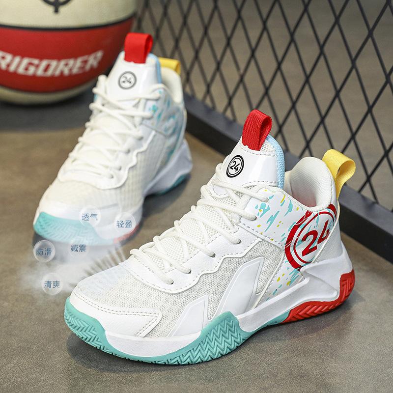 Direto para sapatos casuais infantis fivela giratória exterior mola antiderrapante Sapatos Esportivos malha respirável sapatos de basquete