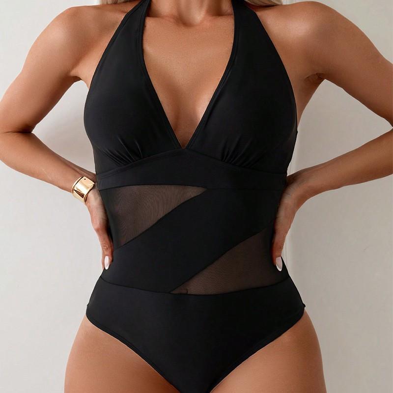 Strap Up Neck One-piece Swimsuit Women Concealing Flesh Slimming Bikini Beach Hot Conservative