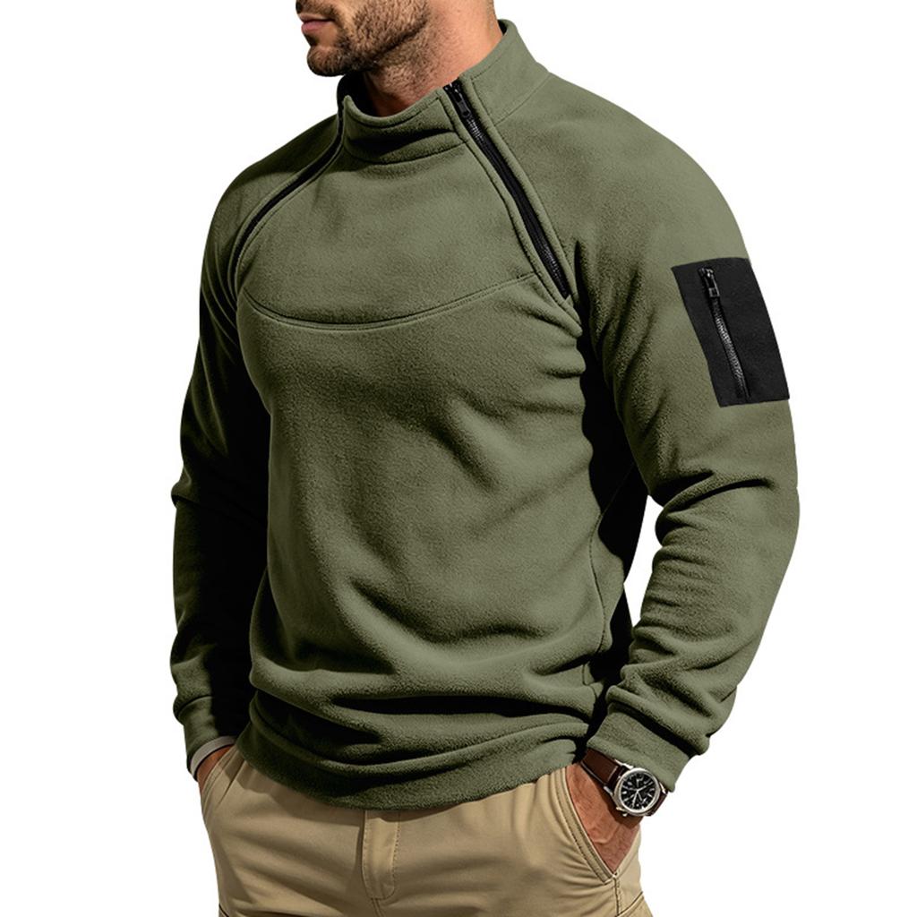 Men's Casual Loose Fit Warm Full-Zip Sweatshirt with Stand Collar and Two-Way Zipper for Hiking and Outdoor Activities