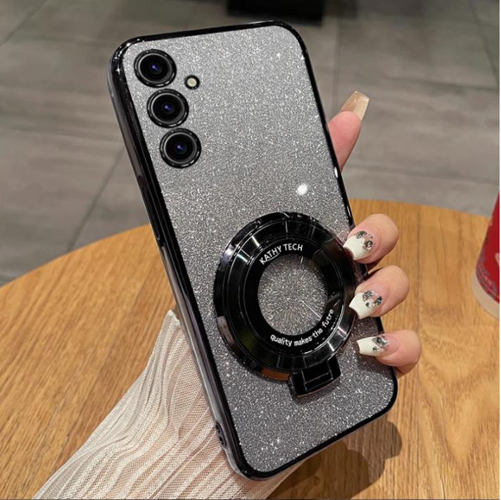 Luxury For Magsafe Wireless Charging Case For iPhone 11 12 13 14 15 Pro Max Plus Glitter Magnetic Ring Bracket Transparent Cover