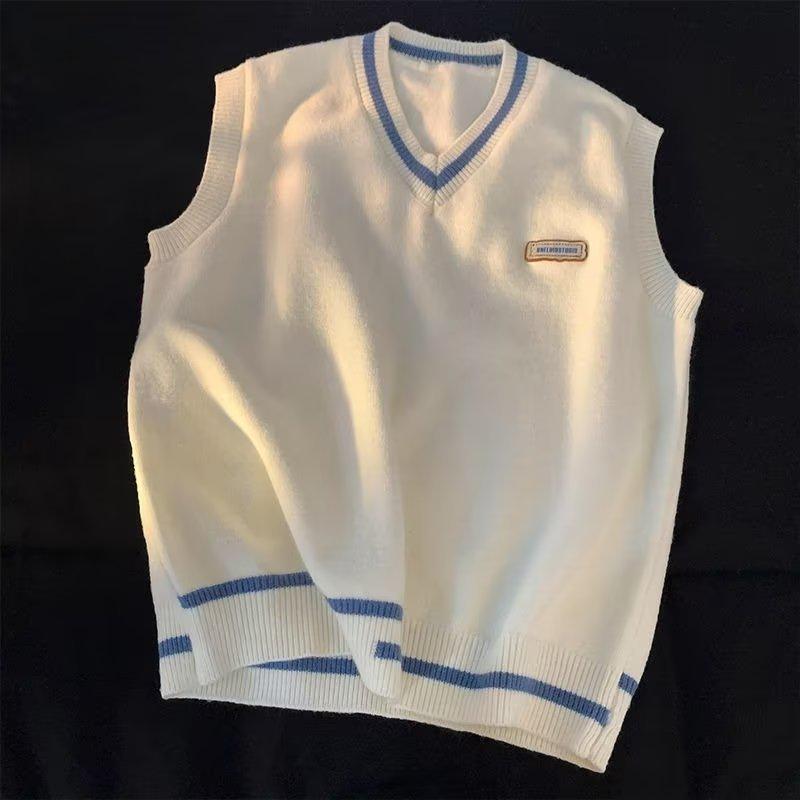 

Многослойный вязаный жилет с V-образным вырезом в японском стиле - модный свитер без рукавов унисекс на осень и зиму Large